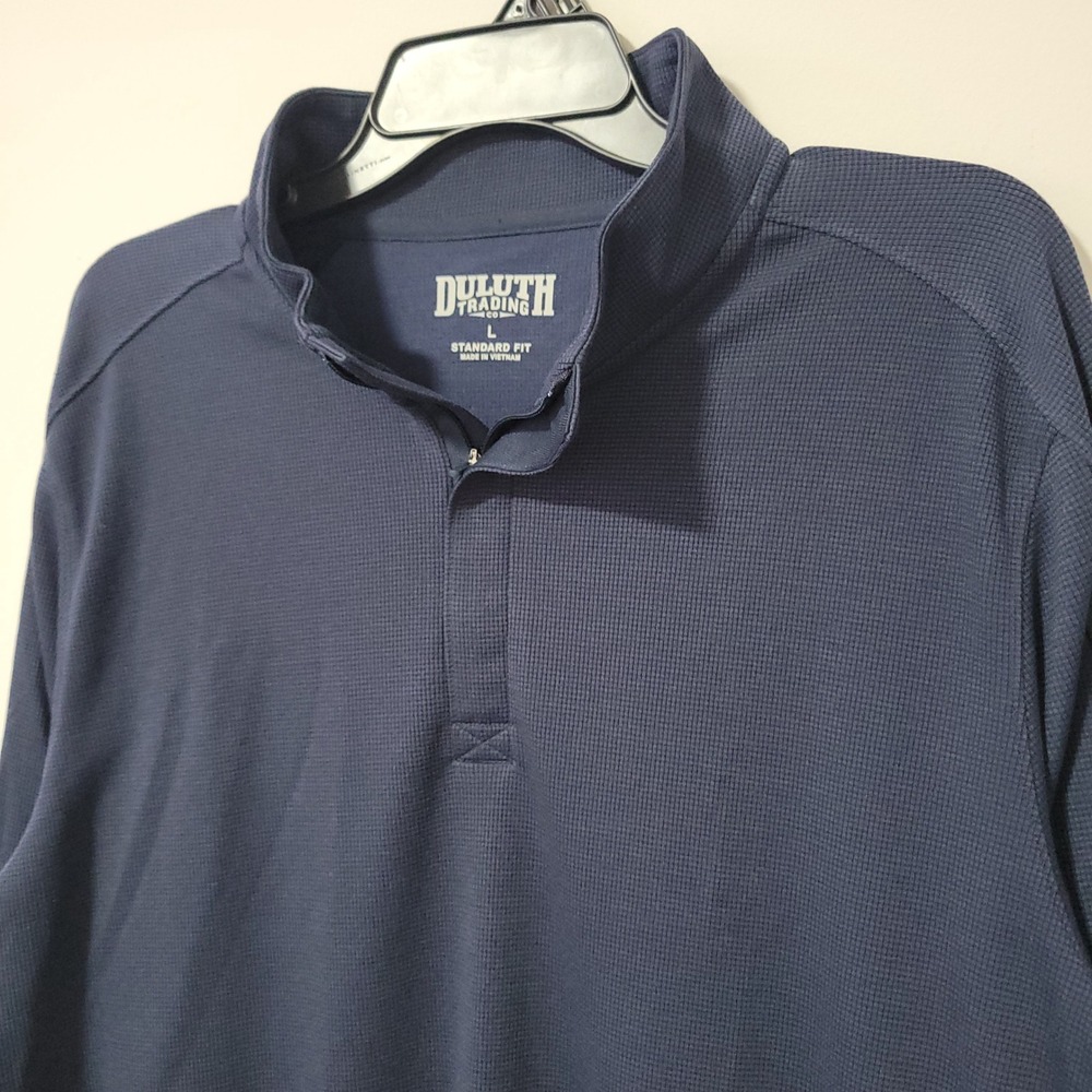 Duluth Trading Co 1/4 Zip Pullover Mens L Navy Blue Waffle Knit Workwear Outdoor
